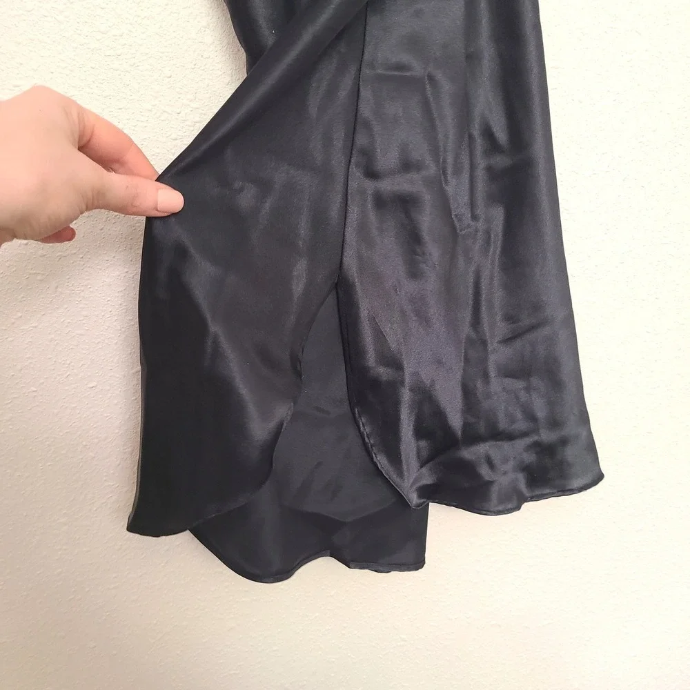 Vtg Victoria's Secret Gold Label Sz L Black Satin Lace‎ Slip Dress Whimsygoth